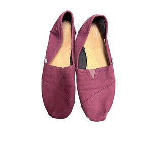 Toms Burgundy Canvas Slip-On Flats Womens Size 8 Casual Shoes With Comfort Insol